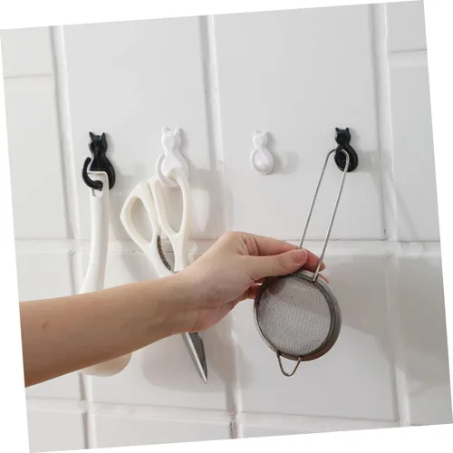 Miniatura 5 de 4 ganchos de cola de gato negros – Ganchos adhesivos de montaje en pared para llaves, abrigos, bolsas y toallas – Bonitos ganchos decorativos