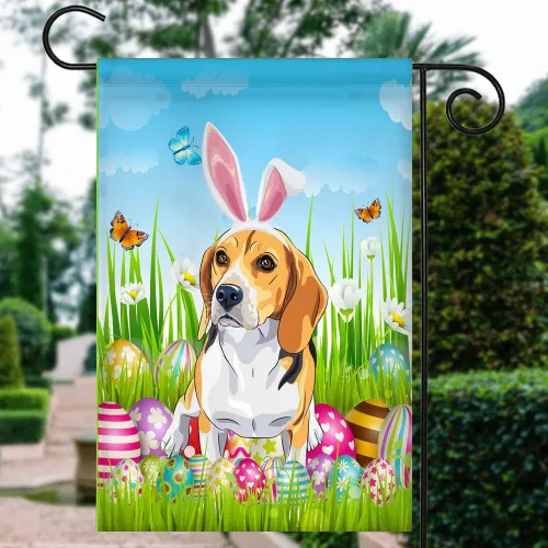 Miniatura 3 de Beagle Happy Easter Day Holiday Flag Funny Dog Wear Bunny Ears Headband Cute for Home Decor (12" x 18") USA Garden Flag Premium Decorative Yard