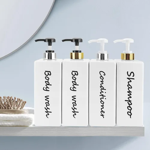 Miniatura 5 de Dispensador de champú y acondicionador (juego de 3, 21 onzas), moderno y recargable, para jabón de ducha, dispensador de gel corporal vacío para baño