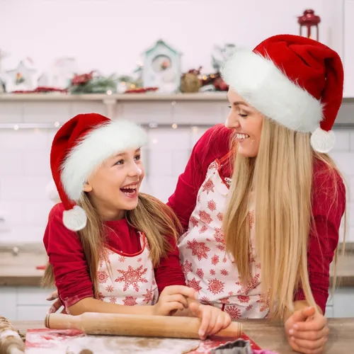Miniatura 6 de Christmas Hat, Santa Hat for Adults/Kids/Baby Red Velvet Double Extra Thicken Unisex Xmas Hats for New Year Holiday Party Niño/1 unidad