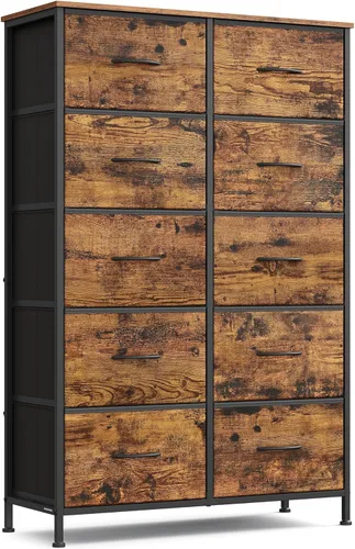 Miniatura 29 de SONGMICS Cómoda para dormitorio, cómoda, acero, MDF, 4 cajones de tela no tejida, unidad organizadora de almacenamiento, armario, entrada, negro