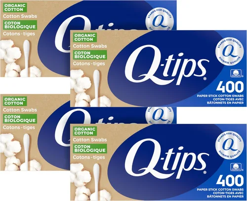 Q-tips Hisopos de algodón orgánico hisopos herramienta definitiva para el hogar y la belleza hechos de algodón orgánico, 400 unidades (paquete de 4)