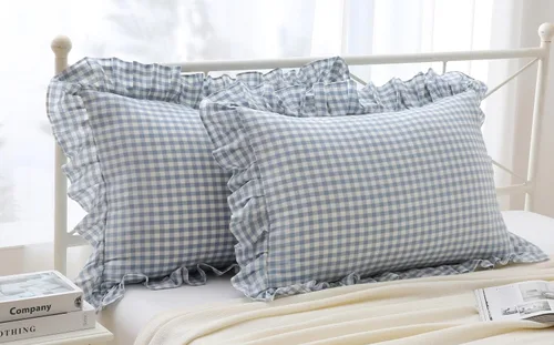 Miniatura 12 de Fundas de almohada cuadradas a cuadros en blanco y negro con volantes, fundas de almohada a cuadros, fundas de almohada de gingham, fundas