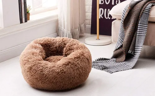 Miniatura 5 de Cama redonda de felpa suave moderna para gatos o perros pequeños, cama para perros o gatos de tamaño mini o mediano, auto-calentable, otoño, Café