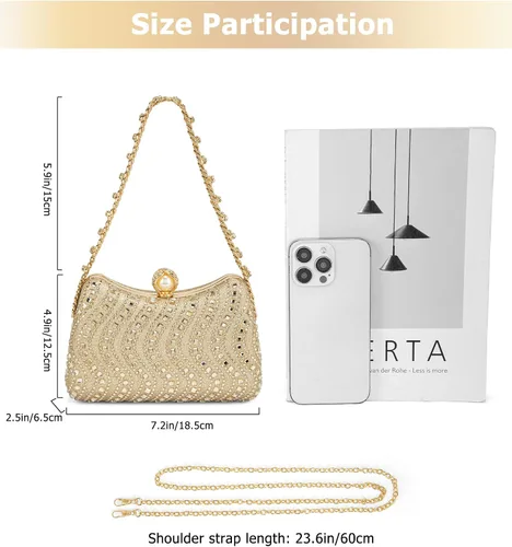 Miniatura 5 de Bolso de noche para mujer, bolso de mano con diamantes de imitación, brillante para fiesta, bolso de hombro, bolsa de boda con cadena