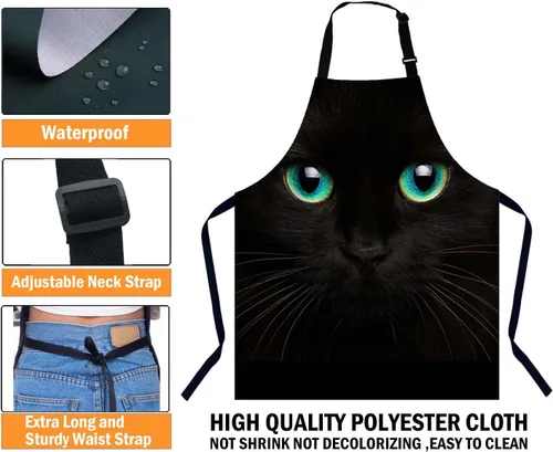 Miniatura 3 de Delantal para Mujeres Hombres 002, Gato negro con ojos verdes