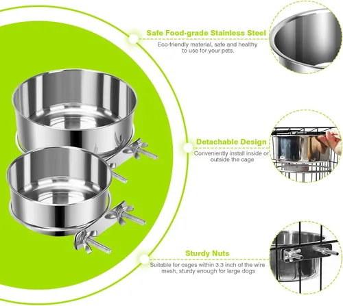 Miniatura 5 de 2 Piezas Cuencos Pequeños de Comida y Agua para Perros y Mascotas para Jaula de Acero Inoxidable Antiderrames, Cuencos Colgantes para Gatos
