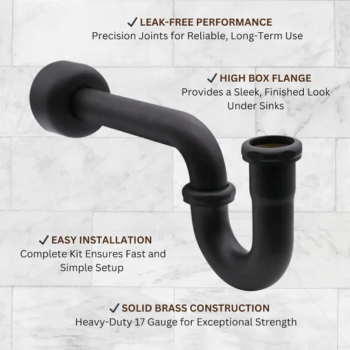Miniatura 6 de Westbrass A400-1-62 1-1/2" OD 17 calibre P-Trap con brida de caja alta, negro mate