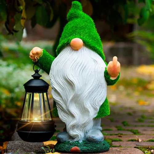 Gnomo de jardín 11.8, gnomos divertidos con linterna solar, estatuas de jardín al aire libre, gnomos de jardín divertidos para decoración de patio