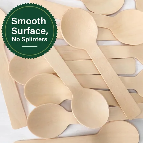Miniatura 4 de LotFancy Mini Cucharas de Madera, Paquete de 100, 4 Pulgadas de Largo, Cucharas Desechables de Degustación y Muestreo, Cucharas Degustadoras