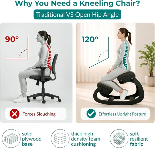 Miniatura 4 de NYPOT Silla ergonómica de rodillas con asientos ajustables - Silla de rodillas para corrección de postura y taburete oscilante para rodillas
