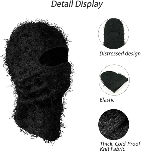 Miniatura 4 de TFTSR Paquete de 2 pasamontañas desgastados para hombre, máscara facial de punto Shiesty Yeat para clima frío, cobertura completa de invierno