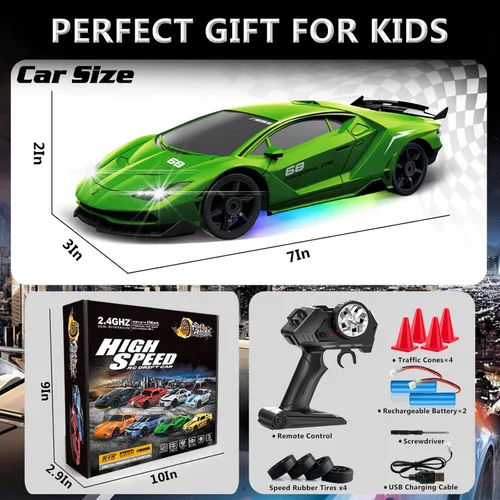 Miniatura 7 de Auto de Control Remoto RC Auto de Deriva 2.4GHz 1:24 4WD 15KM/H Auto de Carreras Deportivas de Alta Velocidad con Luces LED Neumáticos de Deriva