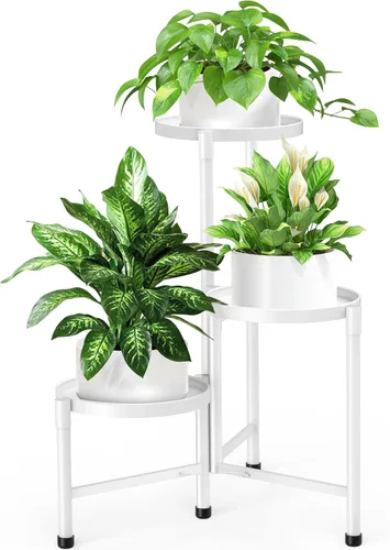 Miniatura 10 de Soporte esquinero de metal de 3 niveles para interiores y exteriores, soporte para múltiples macetas de 30 pulgadas de alto, organizador de plantas