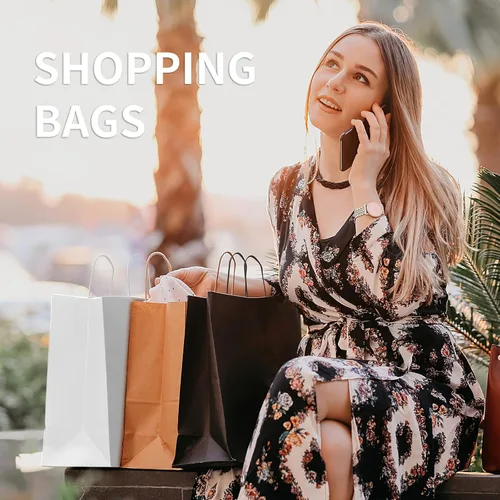 Miniatura 4 de COGLARING Bolsas de regalo negras con asas, paquete de 100 unidades de 13 x 7 x 14 pulgadas para compras, venta al por menor, embalaje de mercancía