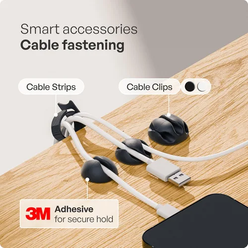 Miniatura 5 de PAMO Organizador de cables debajo del escritorio para un fácil montaje debajo de la mesa I Juego de 2 – con 10 bridas para cables I Organizador