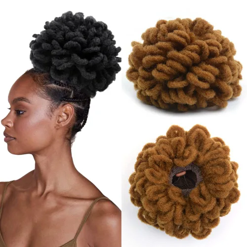 Miniatura 21 de Moños de Cola de Caballo con Cordón Negro Marrón Loc para Mujeres Negras Moño Rizado de Pétalo Loc Cola de Caballo de Rastas Trenzas Faux Locs Moño