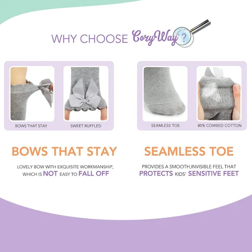 Miniatura 3 de CozyWay Calcetines altos hasta la rodilla para bebés y niñas con lazo, medias largas con volantes, calcetines con volantes, leggings para uniforme