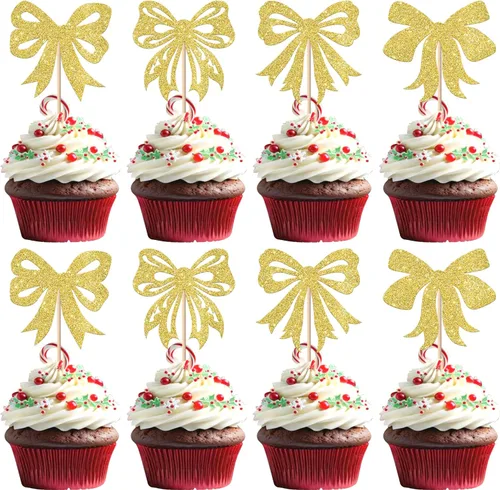 Miniatura 26 de Paquete de 24 Adornos para Cupcakes de Feliz Navidad, Adornos para Cupcakes para Revelación de Género, Adornos para Cupcakes de Árbol de Navidad, 5