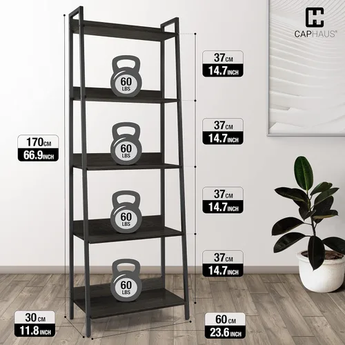 Miniatura 3 de CAPHAUS Estantería con escalera de 5 niveles, estante de pie de 24 pulgadas de ancho, estante de almacenamiento, estantes industriales para libros