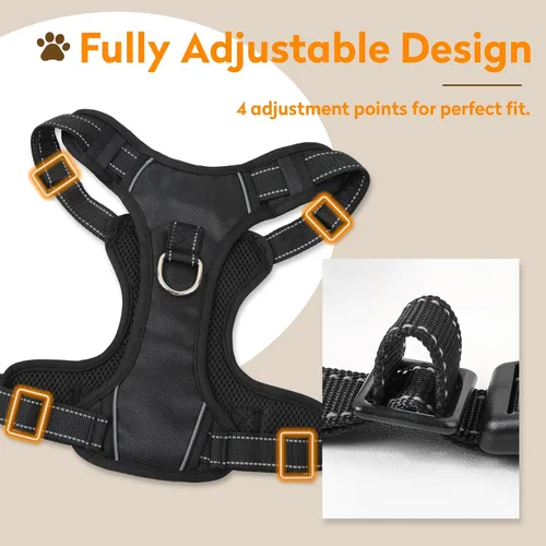Miniatura 4 de Arnés para perro sin tirón con 2 clips de correa, chaleco reflectante ajustable y acolchado con asa, chaleco Oxford transpirable sin