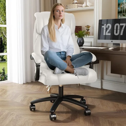 Miniatura 3 de Ollega - Silla de oficina ejecutiva reclinable grande y alta, 400 libras, cuero, color blanco Breathable waterproof desk chair for home office