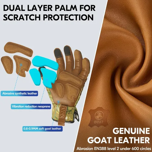 Miniatura 2 de Vgo... 1 par de guantes de jardinería para mujer, guantes de trabajo de piel de cabra a prueba de espinas para desmalezar, cavar, rastrillar, podar
