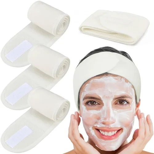 Whaline 4 diademas faciales de spa, diadema de tela de toalla suave y ajustable para lavado de cara, ducha, cubierta facial, yoga (beige)