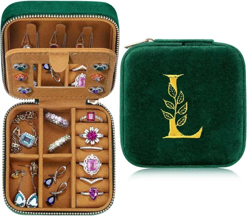 Parima Joyero de viaje para mujeres y niñas, estuche de joyería de viaje con inicial L Estuche de viaje pequeño para joyería Mini joyero de viaje