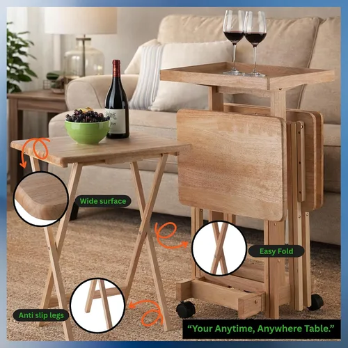 Miniatura 4 de Isabelle - Juego de mesa de aperitivos de 6 piezas, portátil, diseño elegante para sala de estar y dormitorio, plegable y ahorro de espacio
