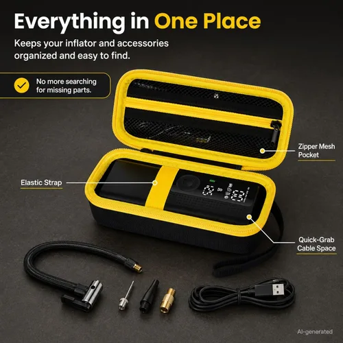 Miniatura 4 de Estuche Portátil para Compresor de Aire, Bolsa de Almacenamiento para Inflador de Neumáticos de 120 PSI, Inflador de Neumáticos de Coche, Cremallera