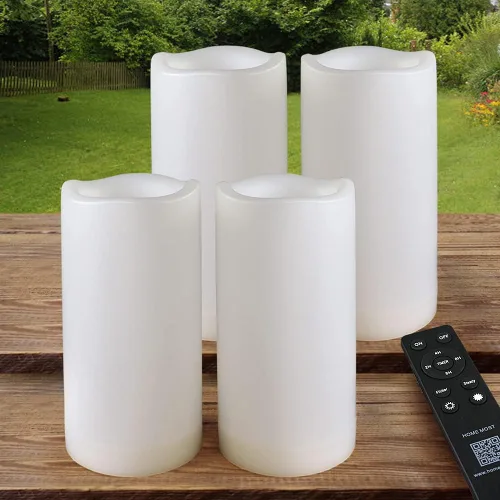 Miniatura 7 de Juego de 4 velas LED de pilar para exteriores, IP65, impermeables, 3 x 4, 3 x 5, 3 x 6, 3 x 7, color crema, velas de pilar que funcionan