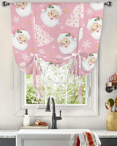 Miniatura 3 de Cortinas de globo de Navidad de Papá Noel rosa para ventanas, paneles de dormitorio de árbol de Navidad de 54 pulgadas de largo, con aislamiento
