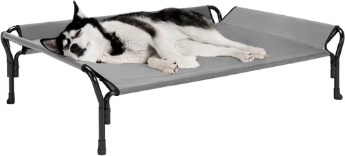 Miniatura 15 de Veehoo Cama elevada refrescante para perros, cuna elevada XL para mascotas con barandilla y reposacabezas inclinado, malla Teslin transpirable Gris