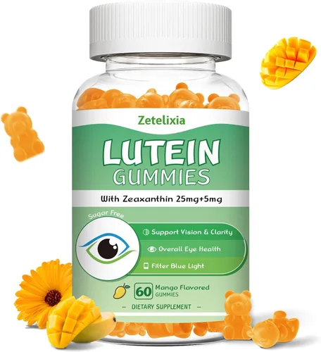 Gomitas de luteína de 25 mg, suplementos de luteína y zeaxantina sin azúcar, suplemento de salud ocular para adultos, vitaminas oculares luteína