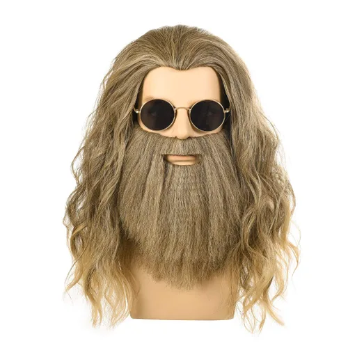 Peluca de cosplay para hombres adultos con barba larga y rizada bigote para Halloween, fiesta de disfraces y cosplay