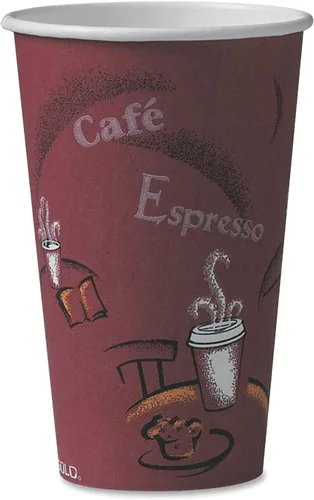 SOLO Cup Company 316SI Bistro Design - Vasos para bebidas calientes, papel, 16 onzas, granate, 20 paquetes de 50 unidades (caja de 1000)
