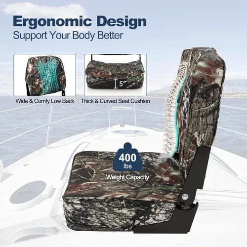 Miniatura 3 de GYMAX Asiento plegable para barco, paquete de 2 asientos con respaldo bajo para capitán de pesca, con acolchado de esponja gruesa, bisagras