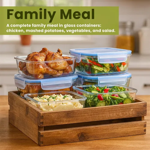 Miniatura 6 de Recipientes de vidrio sin BPA con tapas de bloqueo – Paquete de 6 recipientes de preparación de comidas premium, a prueba de fugas, herméticos