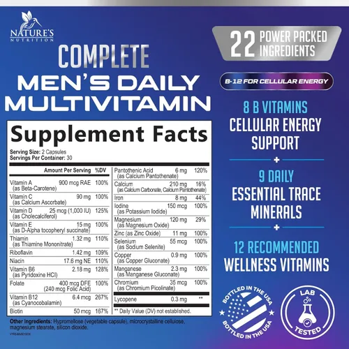 Miniatura 2 de Multivitamínico para hombres, suplemento avanzado con fórmula de espectro completo, vitaminas esenciales A, C, D, E y zinc, vitaminas B de alta