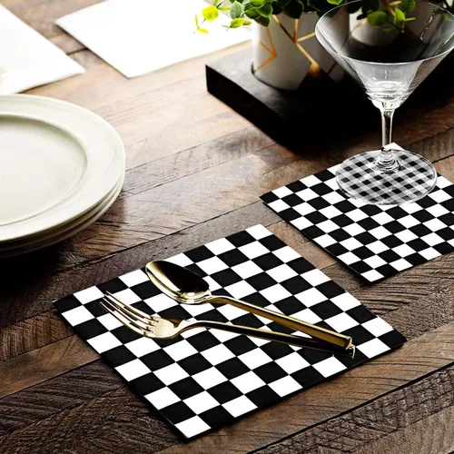 Miniatura 6 de 100 piezas de suministros de fiesta de autos de carreras a cuadros negros y blancos, platos de cena y postre de 9 y 7 pulgadas, servilletas, tazas