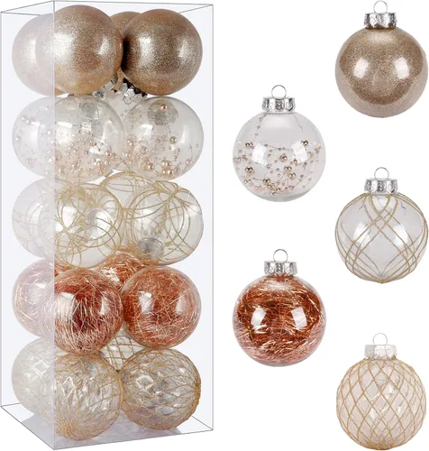 Miniatura 16 de Adornos de bola de Navidad de plástico transparente, 30 bolas de champán de 2.36 pulgadas para decoración de árboles, inastillables para regalos