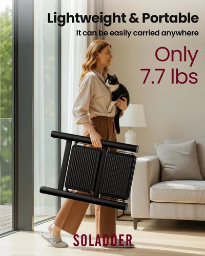 Miniatura 4 de SOLADDER Taburete de 2 peldaños con pedal antideslizante y ancho, escalera de hierro portátil plegable para el hogar y la cocina, 300 libras