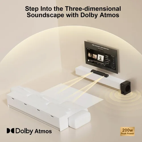 Miniatura 3 de Hiwill Barra de sonido de 2.1 canales para Smart TV, sistema de sonido envolvente Dolby Atmos de 250 W para TV, barra de sonido de cine en casa