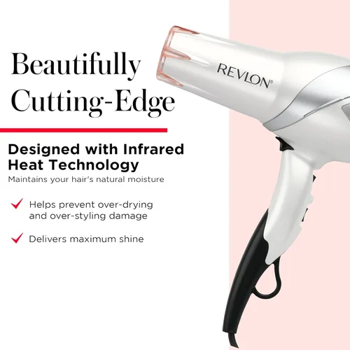 Miniatura 2 de REVLON Secador de pelo infrarrojo con difusor y concentrador - Secador de pelo iónico de cerámica para control del encrespamiento, brillo, cabello