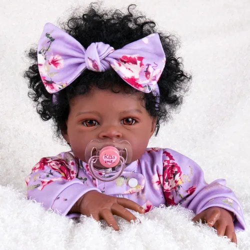 Miniatura 9 de Aori Muñecas de bebé recién nacidas negras realistas de 22 pulgadas, muñecas negras con peso recién nacido, juego de regalo para niños a partir de 3