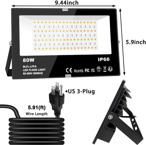 Miniatura 6 de Luz de inundación LED para exteriores, equivalente a 800 W, 8000 lúmenes, luz de paisaje RGB controlada por BRmesh aplicación, sin control remoto