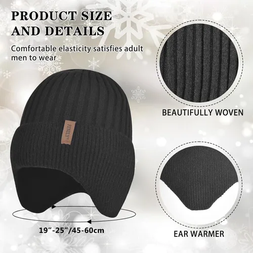 Miniatura 2 de Gorro de invierno para hombre, guantes para pantalla táctil, calentador de cuello 3 en 1, conjunto con forro polar
