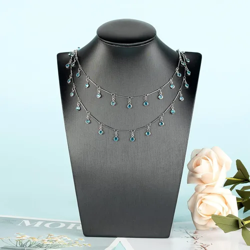 Miniatura 7 de YOUBEIYEE Cadenas de cuentas de cristal azul para hacer joyas, collar de plata de cristal colgante, cadenas para el tobillo, cadenas de bricolaje a