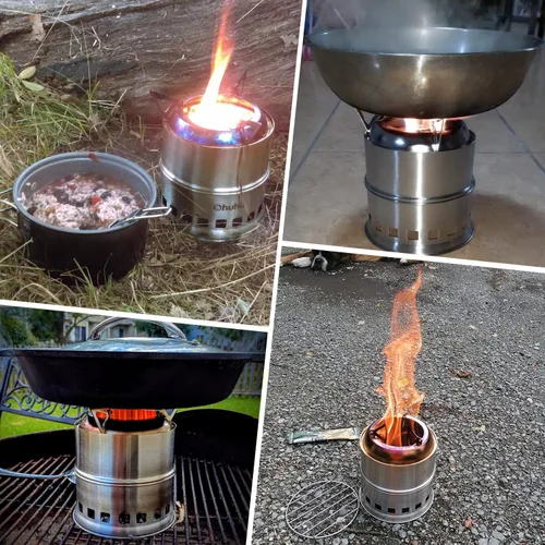 Miniatura 7 de Estufa de leña portátil de acero inoxidable ideal para campamentos Ohuhu